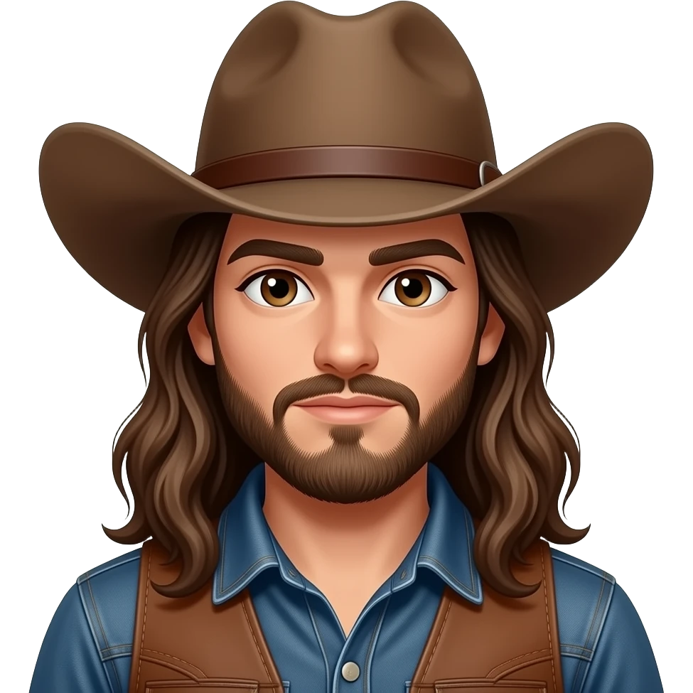 Long hairBrunette, brown eyes beard smouldering look cowboy emoji