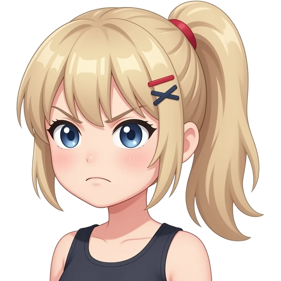 pouting amine girl angry light hair ponytail emoji