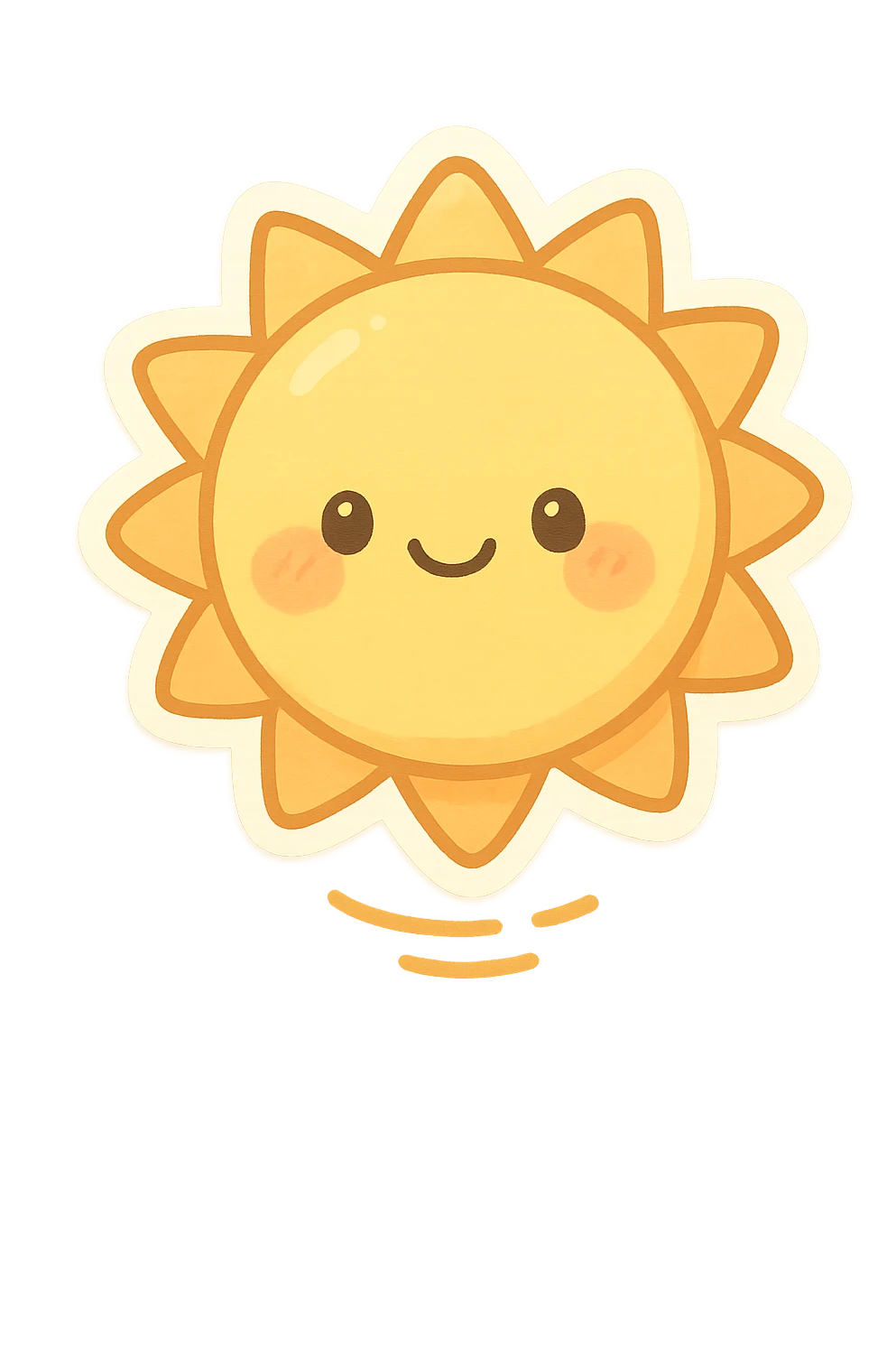 chibi sun with a happy face, gently bouncing, soft yellow and orange tones, cute and lively emoji