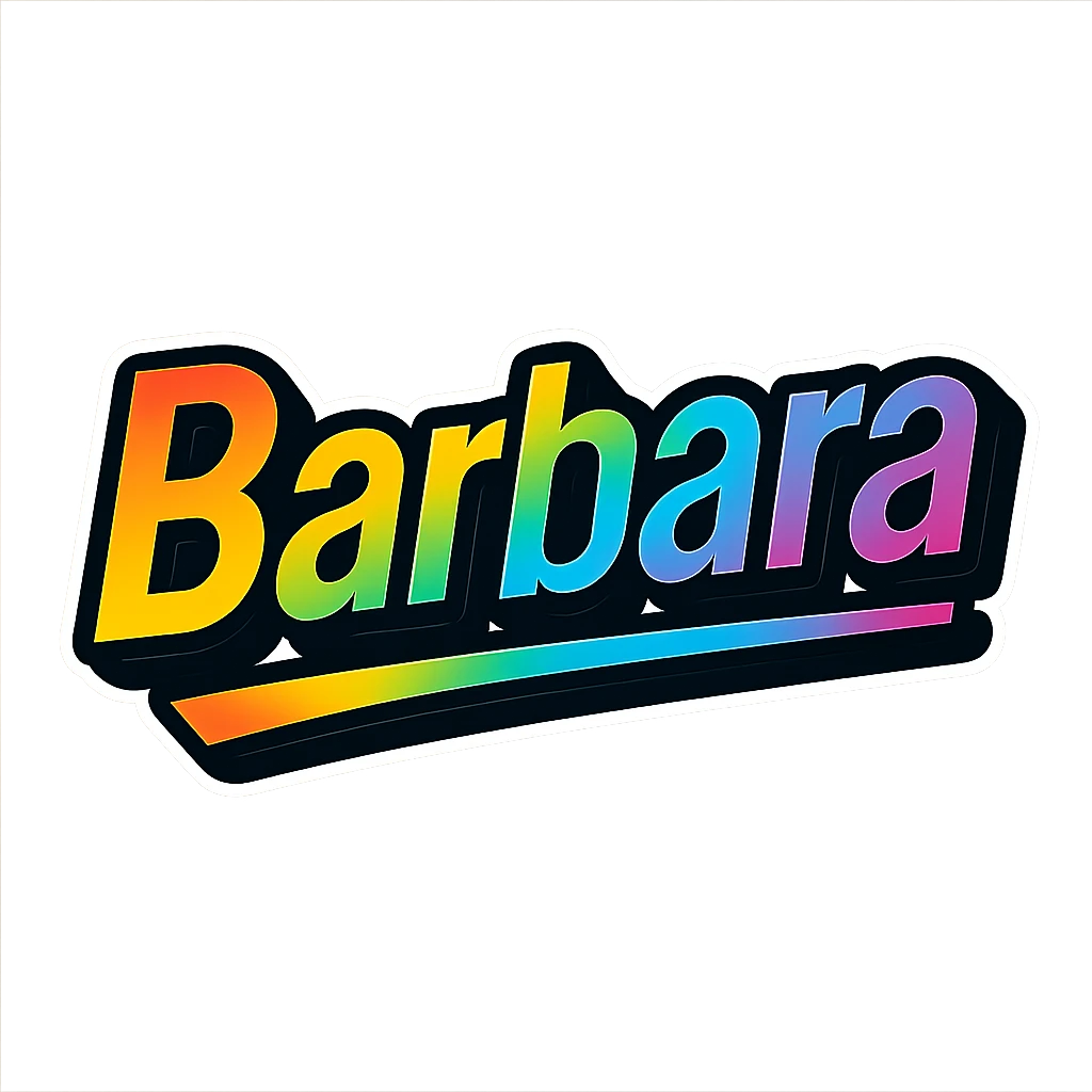 The name 'Barbara' in modern, precise Hungarian letters with a rainbow gradient fill, extra thick white outline, dark contour, transparent background, dynamic and slanted underline, in the style of the sample images. emoji