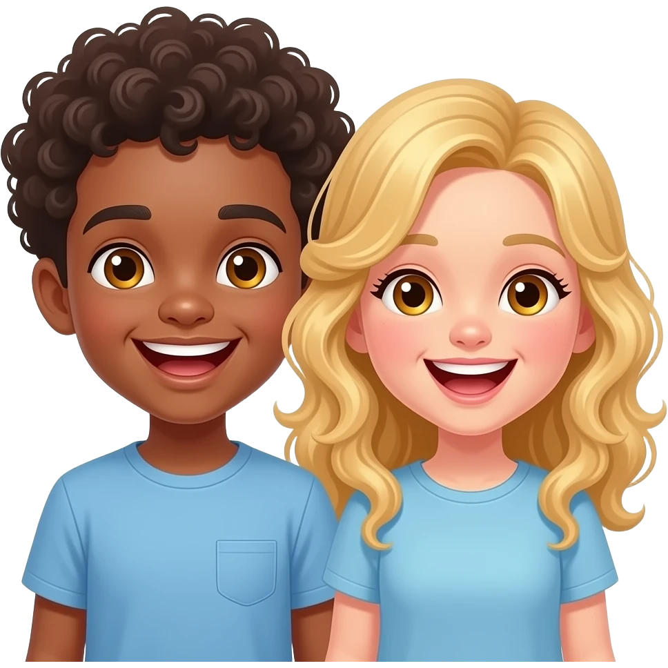 Chico negro y chica rubia pelo rizado ojos miel riéndose los dos mucho emoji