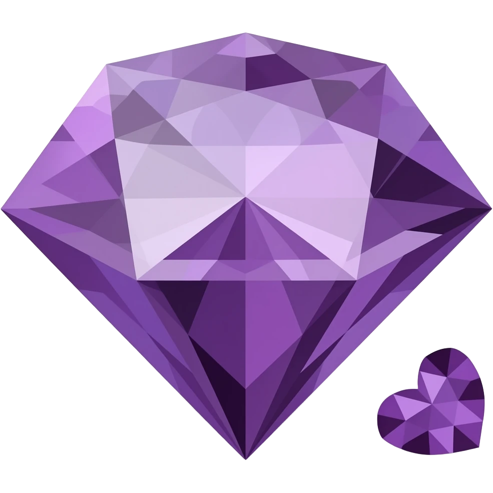 round diamond heart and arrows cut. purple emoji