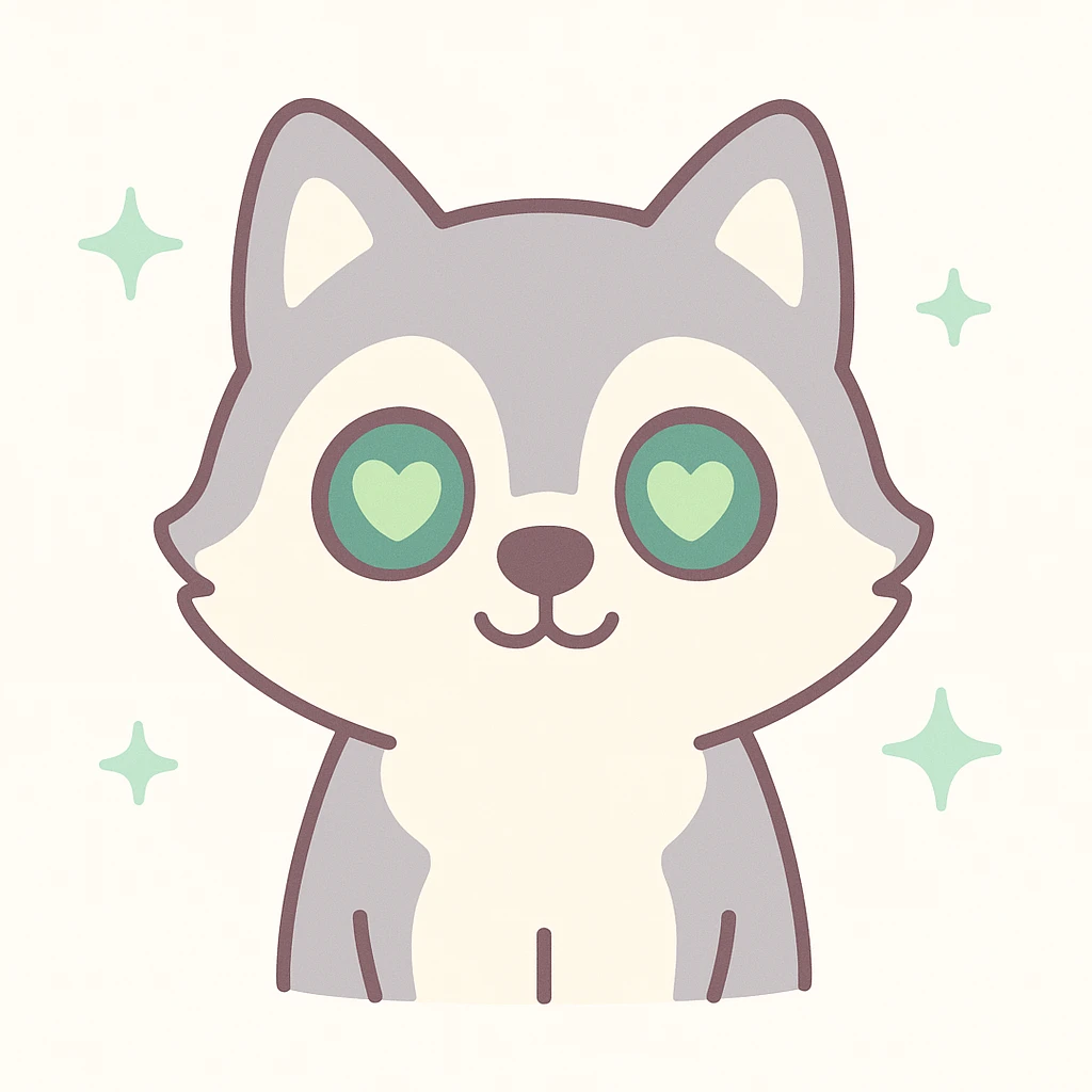 excited adorable husky dog with bright green hearts in its eyes emoji