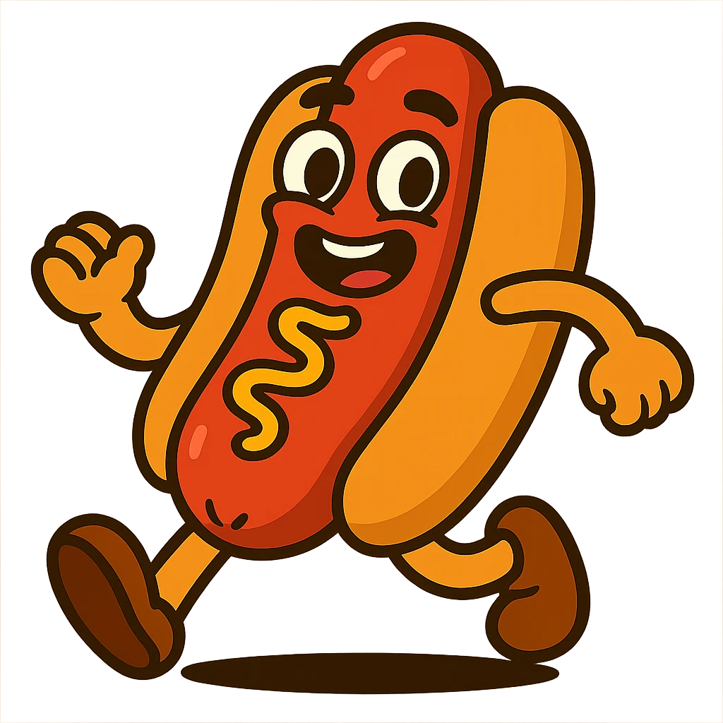 Add cartoon arms and legs to the hotdog and make it look like it is walking, keep the vibrant toon style, no background. emoji