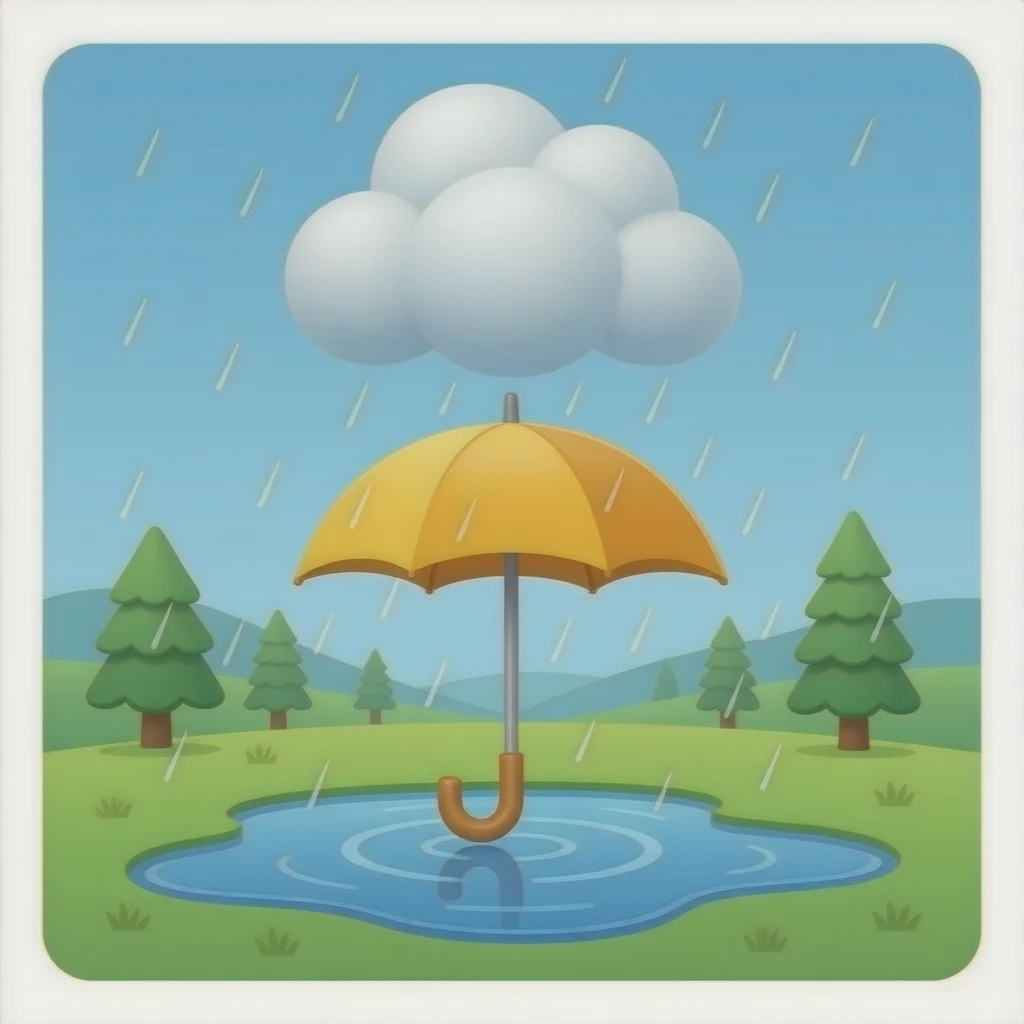 Clouds, umbrella, and puddle emoji