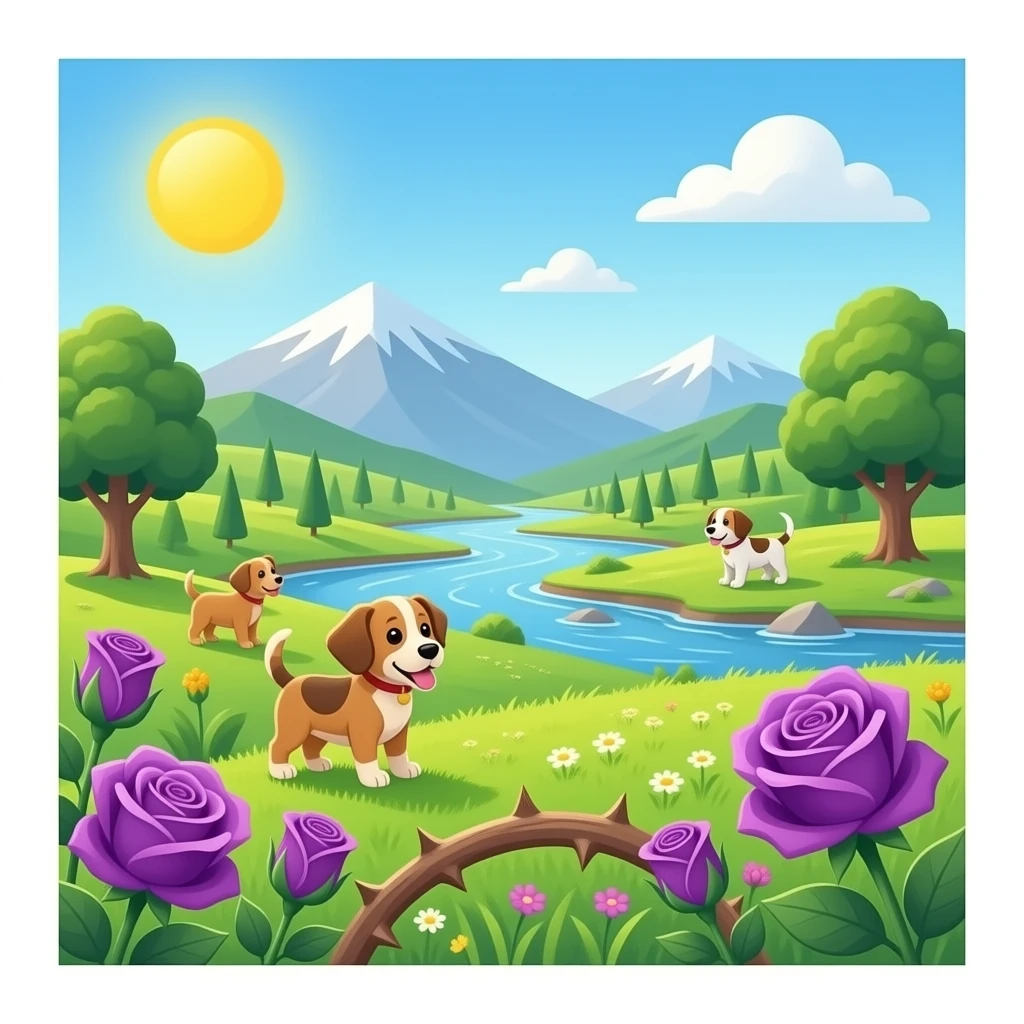 valley of thorns with purple roses and puppies emoji