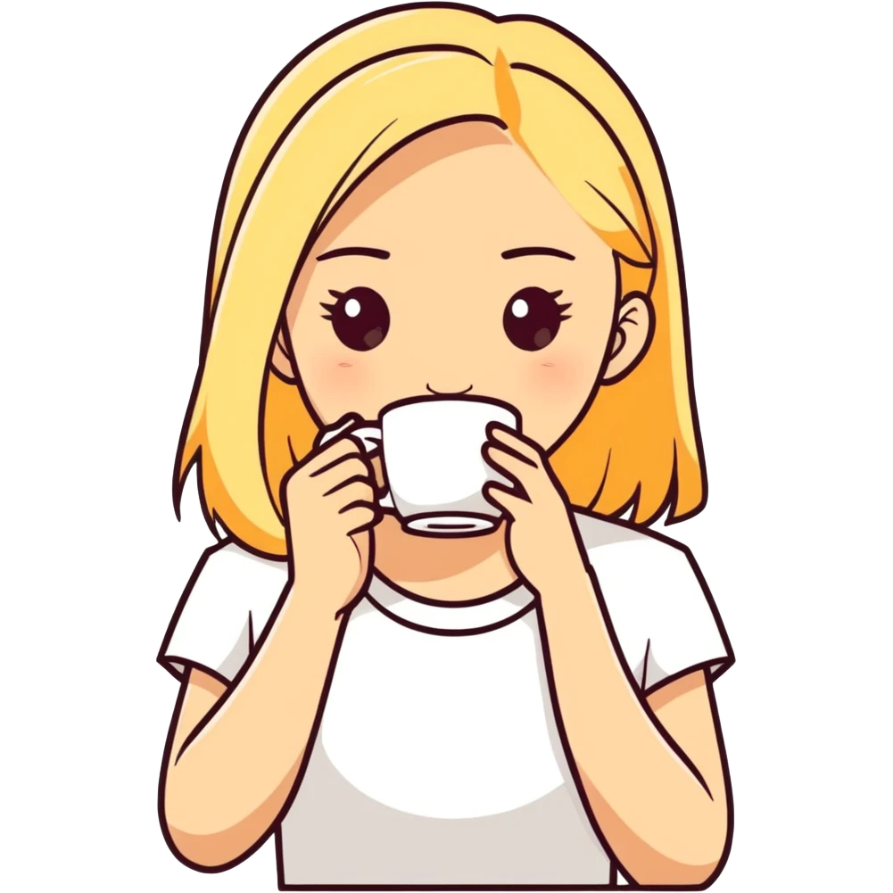 blonde girl drink cup of coffe emoji