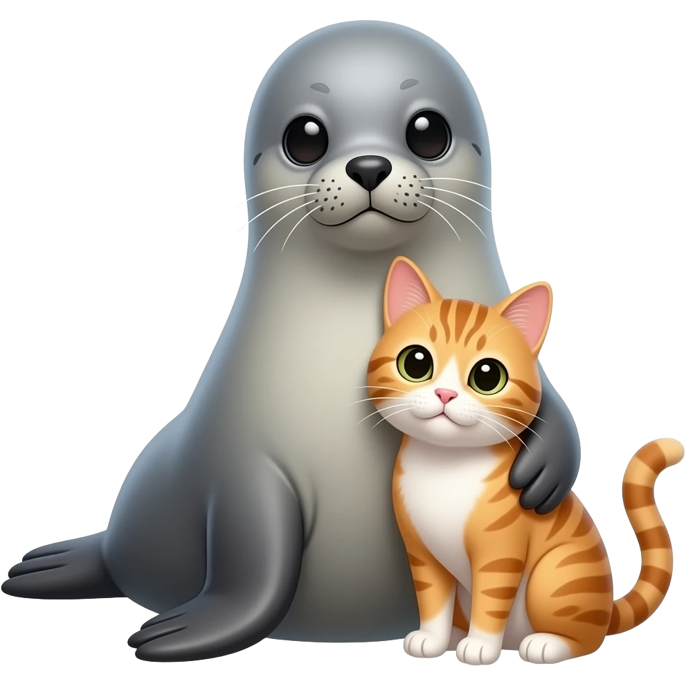 A seal hugging a cat emoji