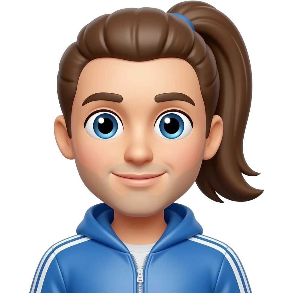 guy midway transformed into shiny rubber emoji jogger girl w/ brown ponytail emoji