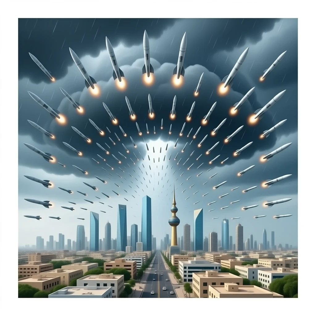 missiles in sky full to kuwait city emoji