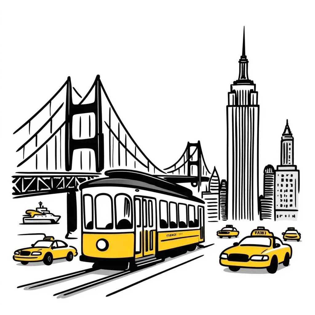 city landscape of San Francisco mixed in with new york  emoji