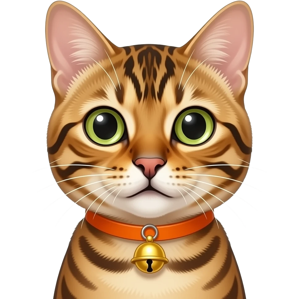 bengal cat with orange collar with a small bell headshot emoji