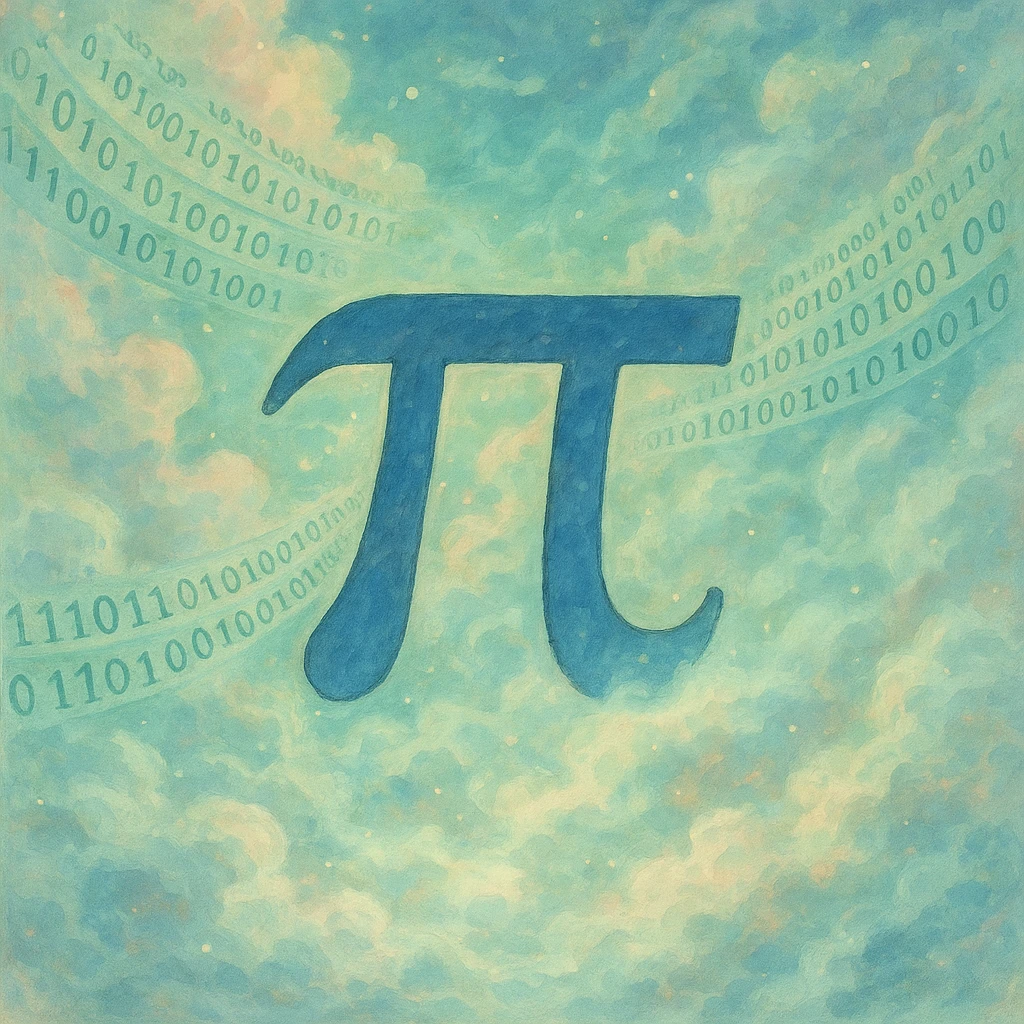  combine the π (pi) math symbol, binary code, and digital mist emerging from it. emoji