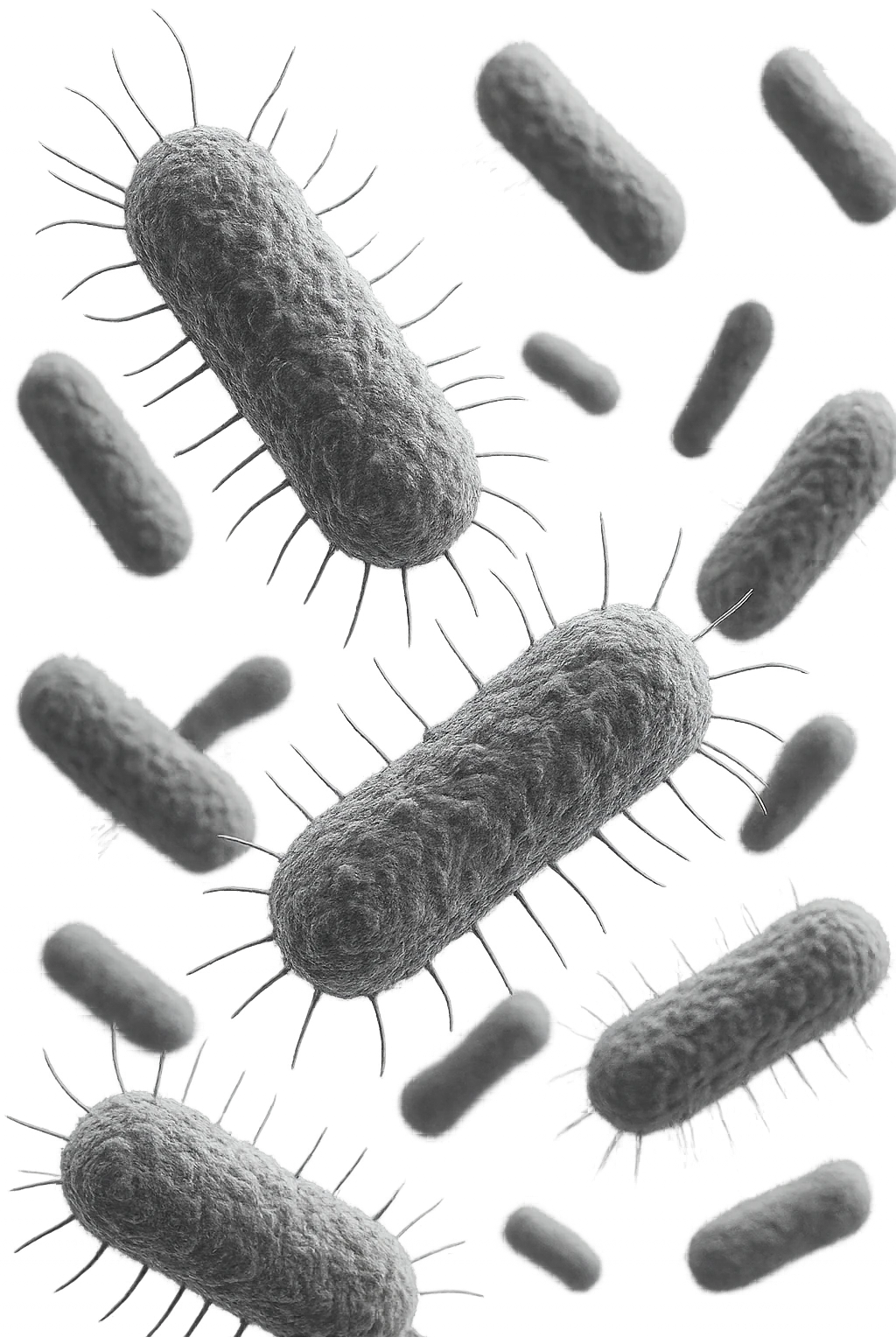 batteri intestinali anatomici realistici grigi fluttuano in aria, iperrealistico 4k emoji