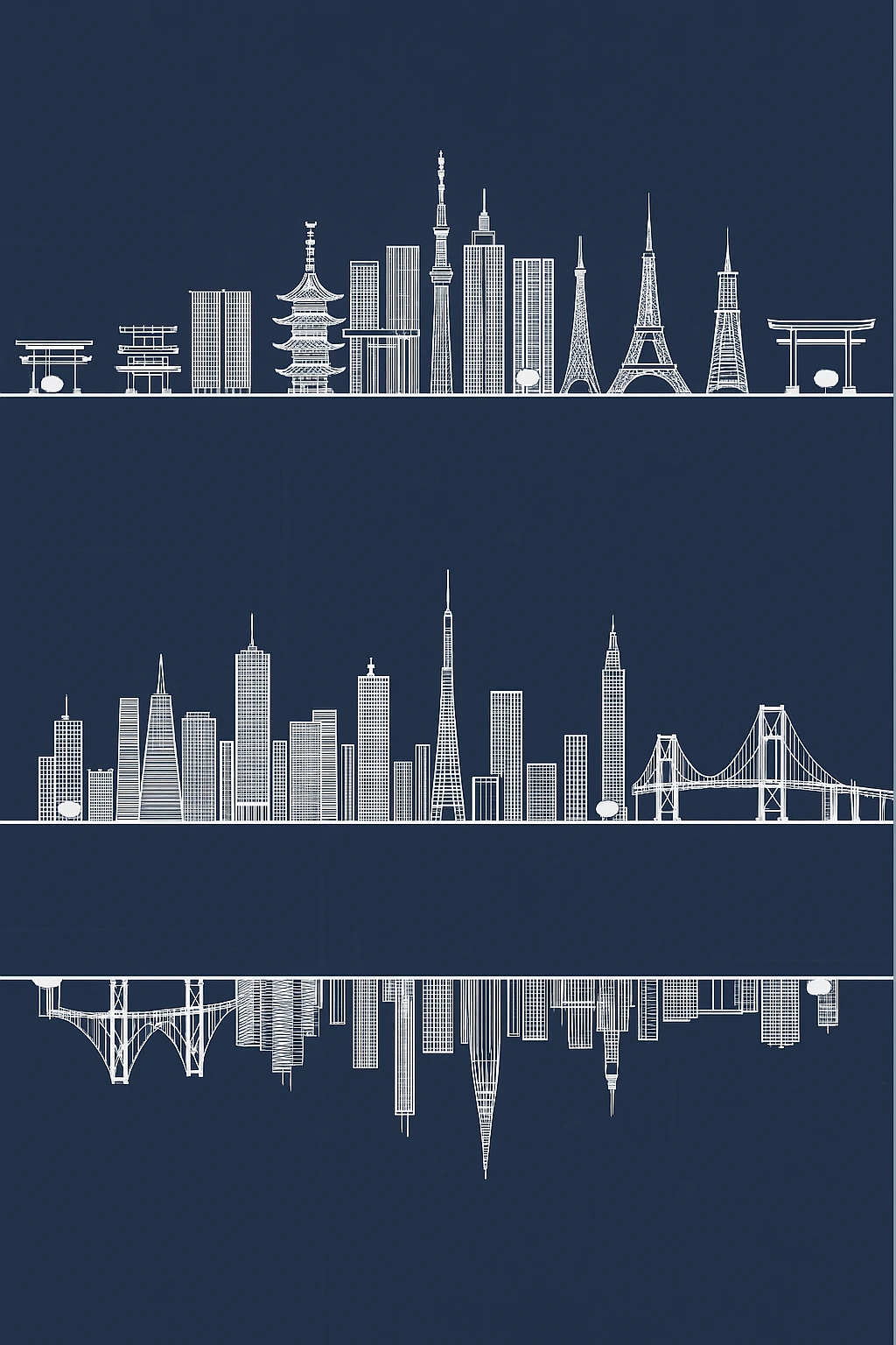 turn the san francisco skyline upside down and place it directly below the tokyo skyline emoji