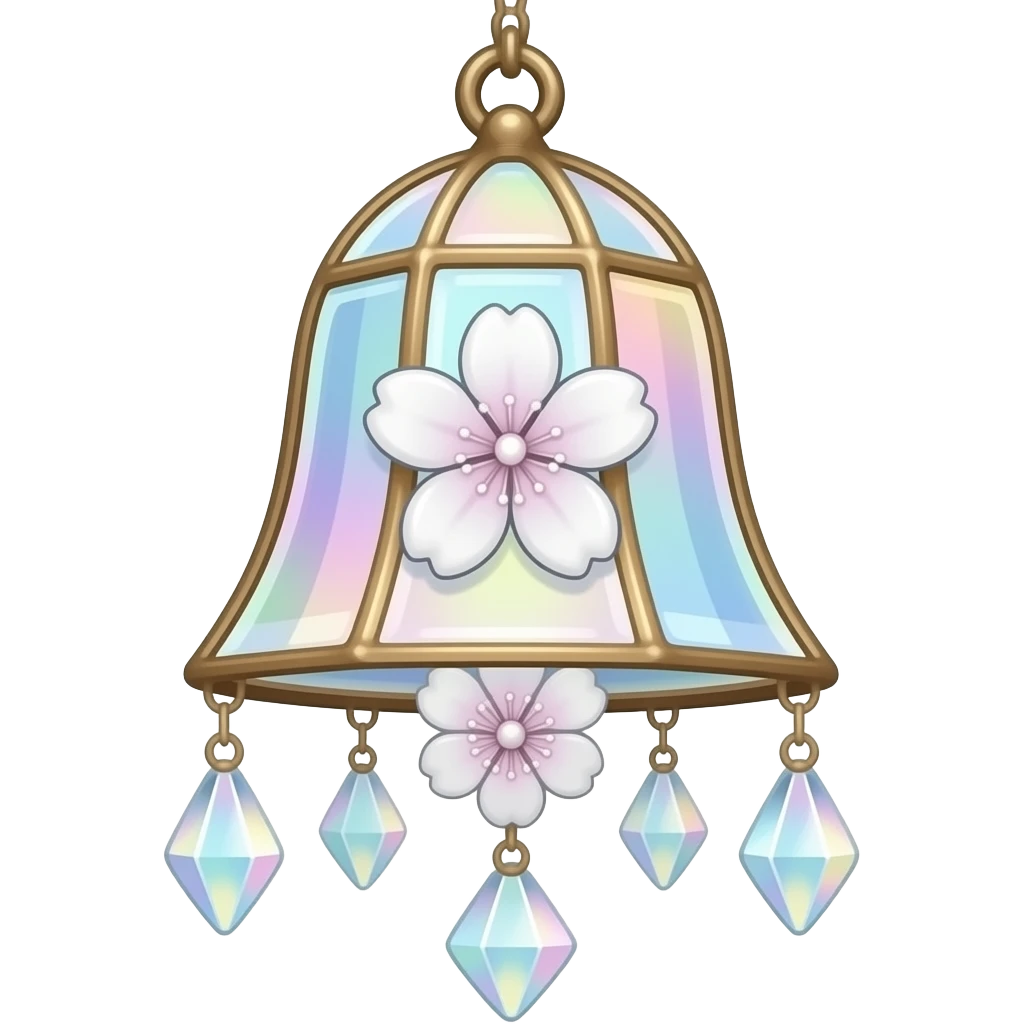 Hanging Iridescent pastel while sakura crystals white-pearly suncatcher with bell LAMP emoji