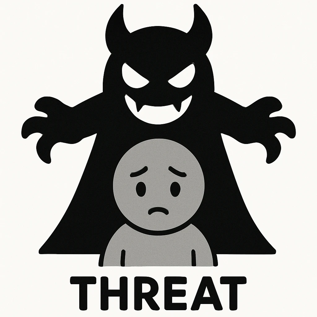 the concept of threat, visually interpreted, minimalist style, simple shapes, limited color palette, clean design emoji