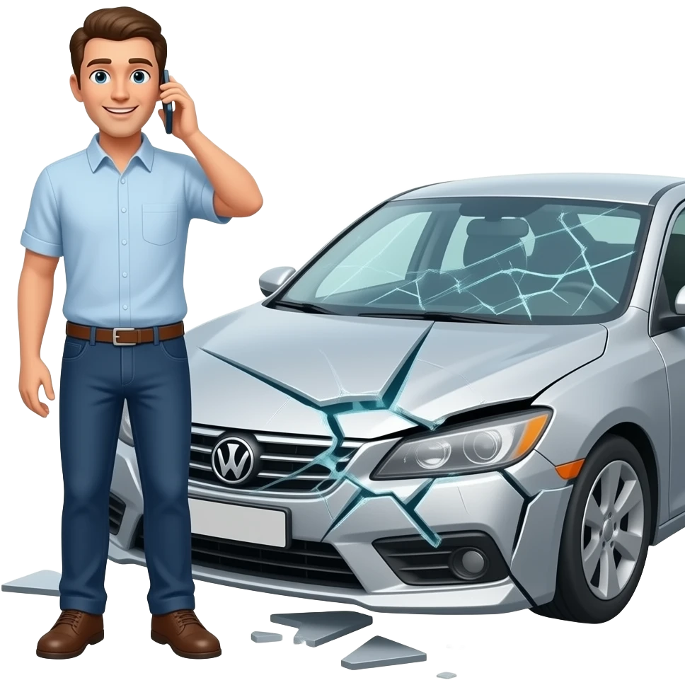 una persona de cuerpo completo llamando fuera del carro porque tuvo un accidente emoji