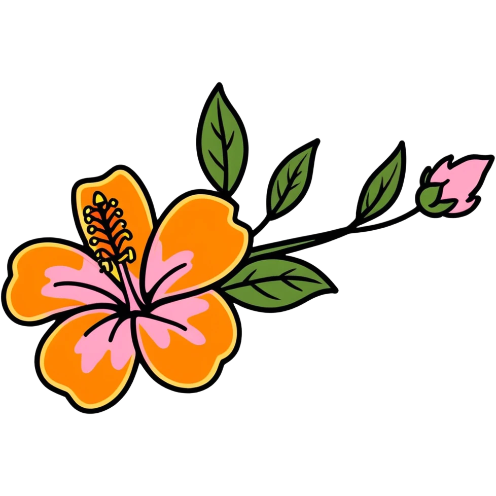 Hibiscus flower with pink and orange emoji