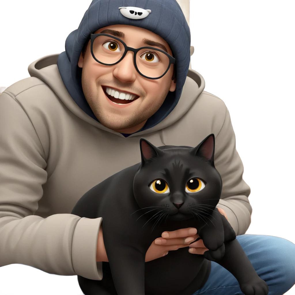 happy boy with black cat emoji