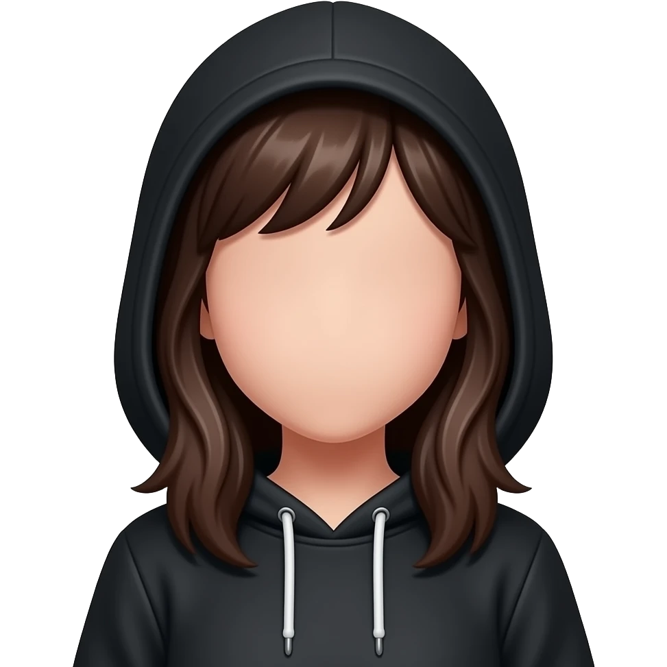 Момиче с дъкга тъмна кафява коса и Бритон да не и се вижда лицето с бритончето и черно женско худи emoji