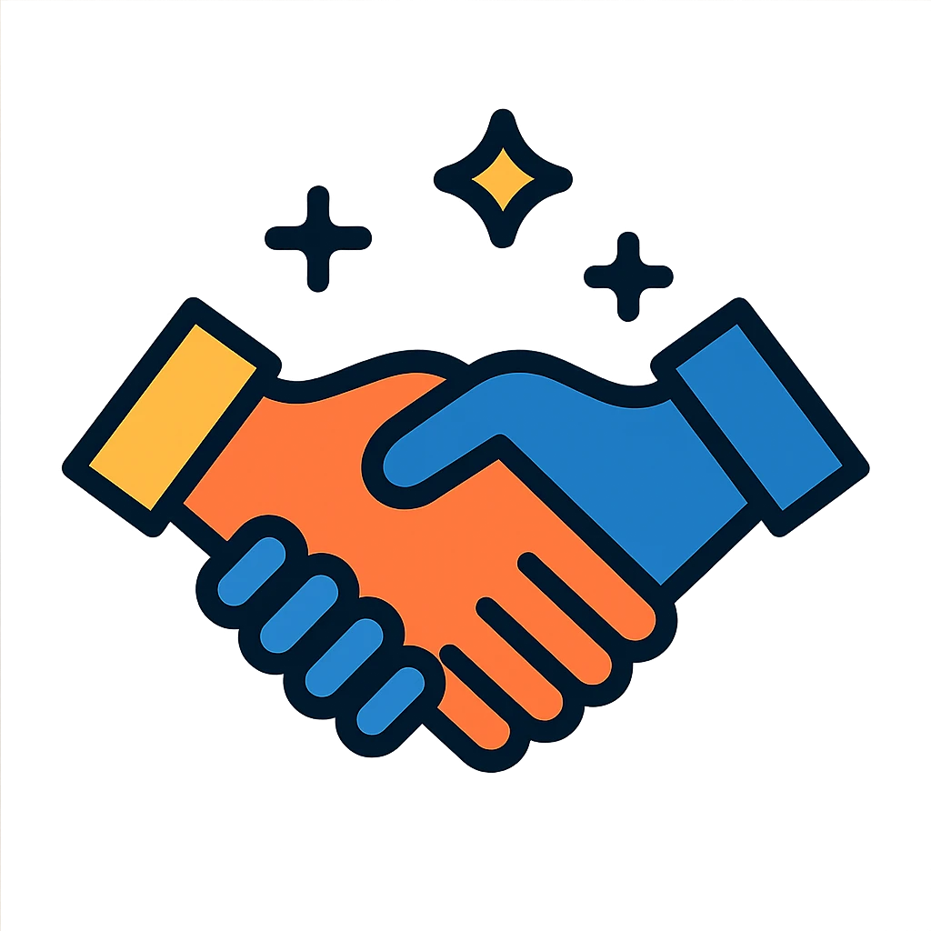two hands shaking with sparkles, color outline icon style emoji
