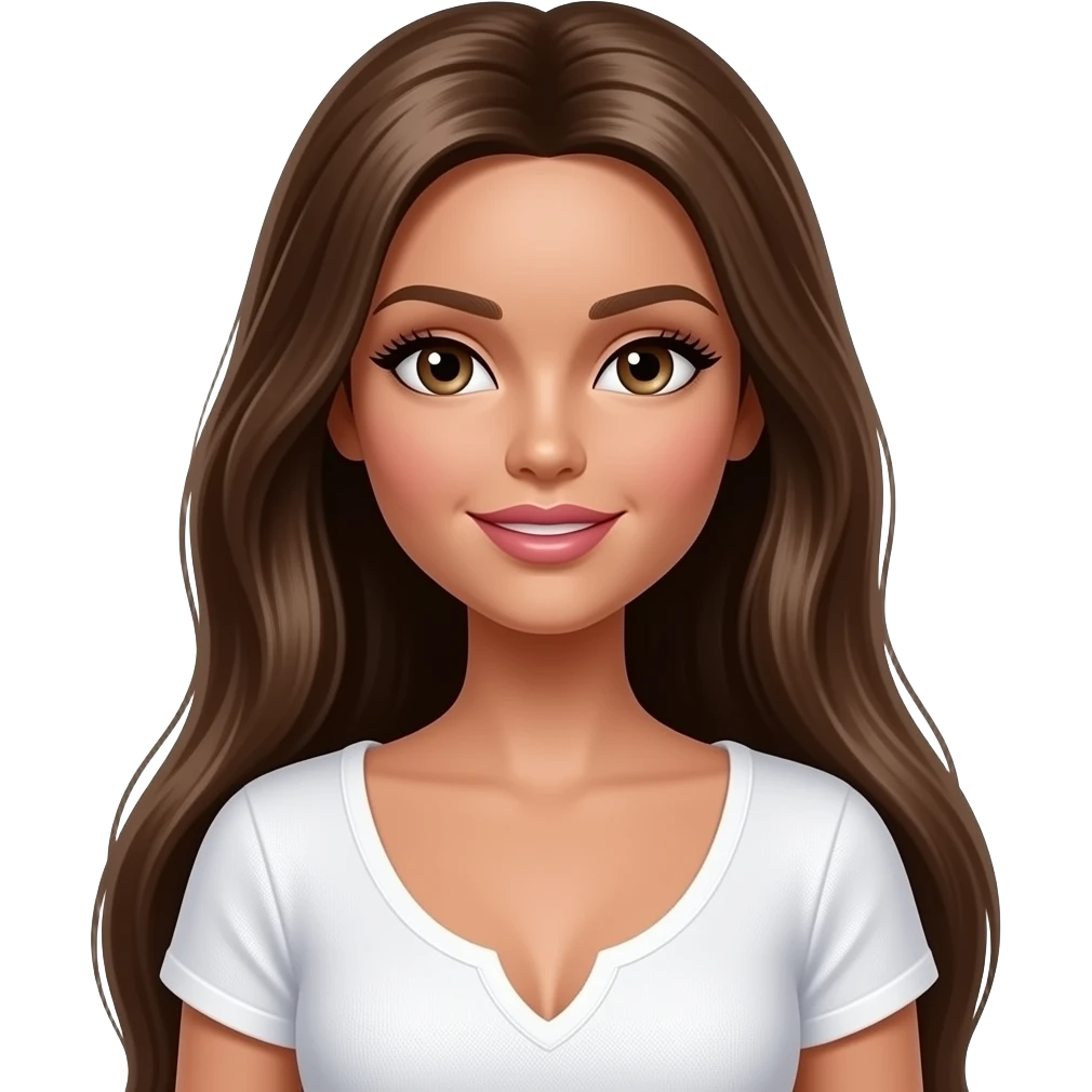 Long long brunette Barbie doll olive tan ish skin beautiful light brown hair and eyes pretty lips and natural eyeshadow and lipstick wearing a t shirt drop top. SVG file for download emoji