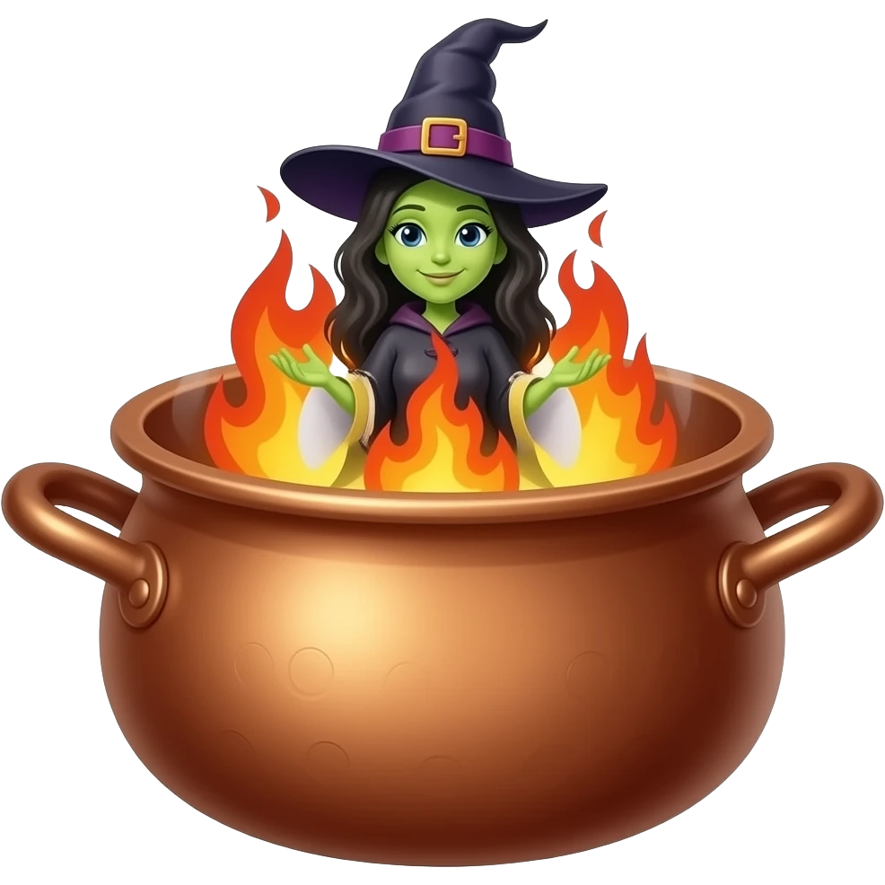 olla con una bruja dentro quemandose todo el cuerpo emoji