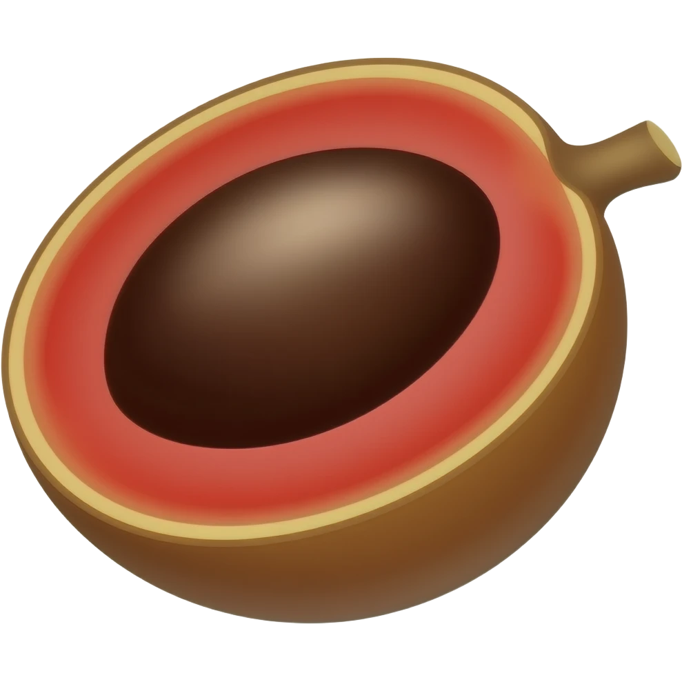 create a mamey sapote with a darck brown seed , red pulp and brown peel emoji