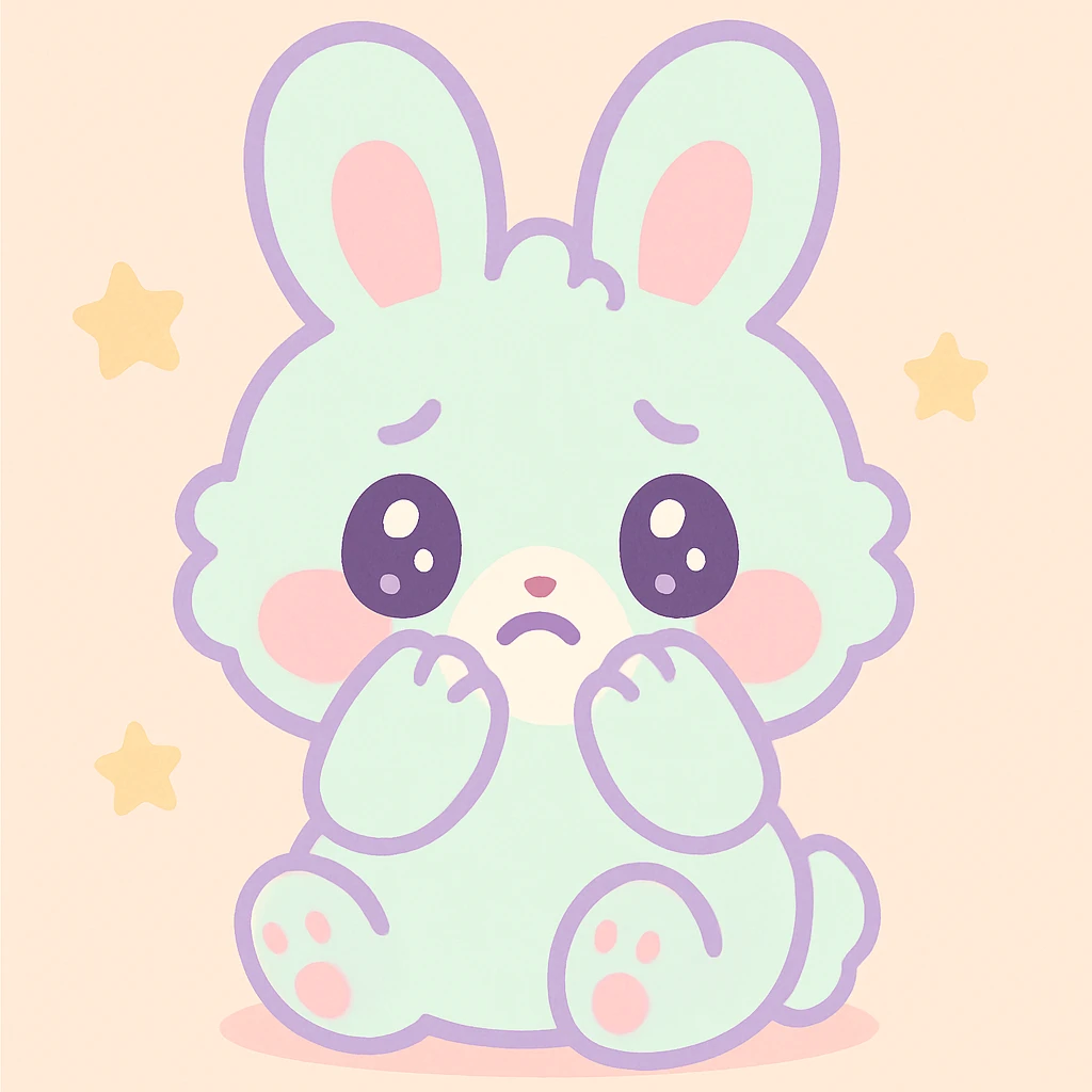adorable frightened bunny, fluffy fur, wide eyes, small paws covering face, kawaii style emoji