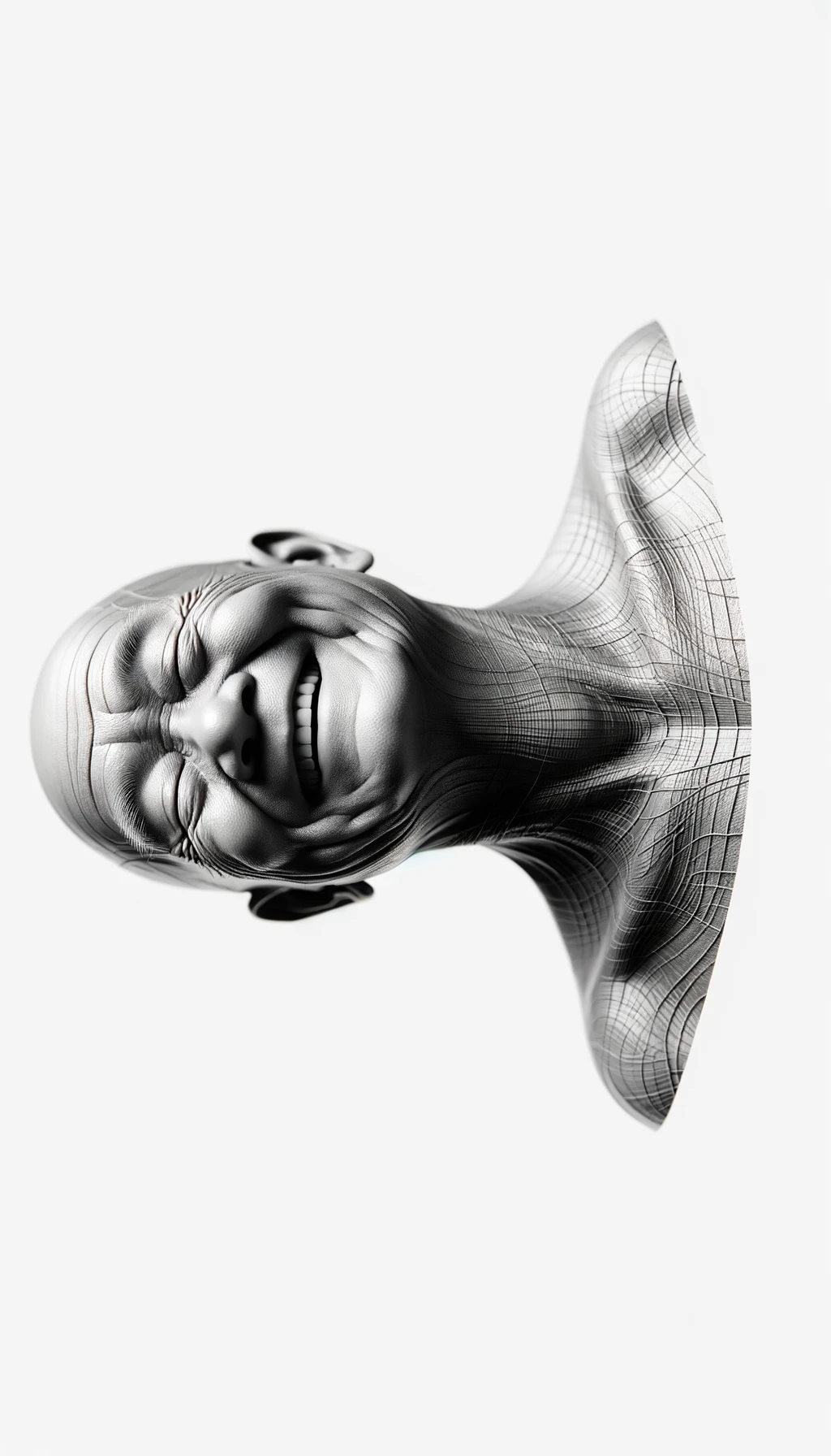 corpo umano anatomico a figura intera visibile fino ai fianchi che sorride rilassato, iperrealistico 4k, isolato su sfondo bianco emoji