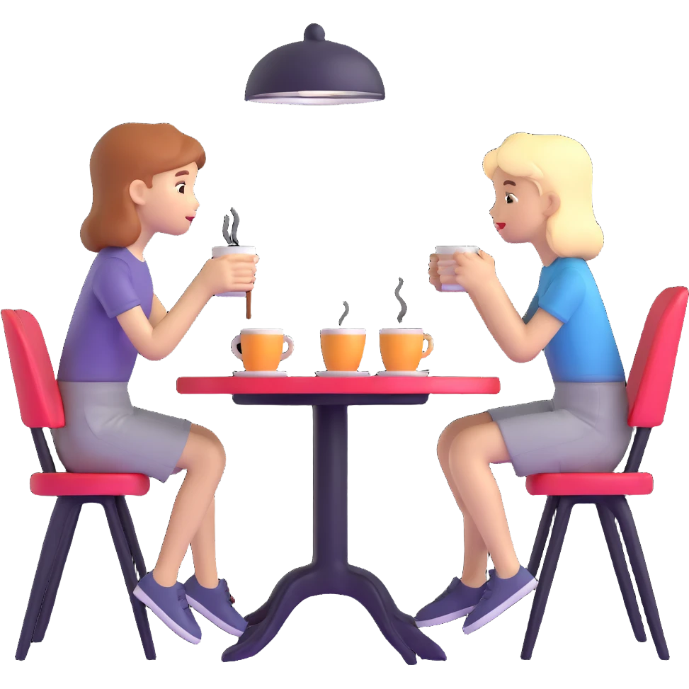 boy and girl sitting at a table sipping coffee emoji
