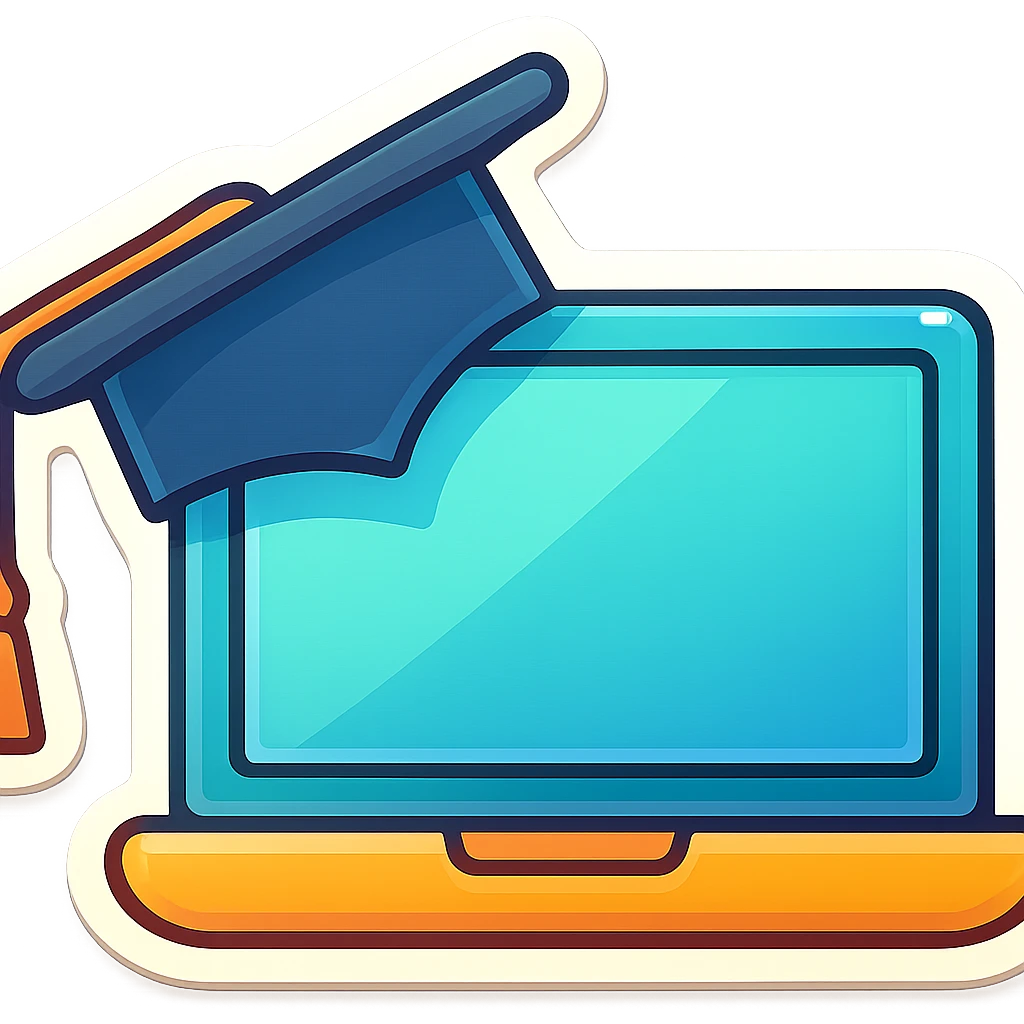 Refine this image into a modern emoji style suitable for a learning center. Keep the laptop and academic cap elements, make it more colorful and friendly with a clean, simple look. Transparent background. emoji