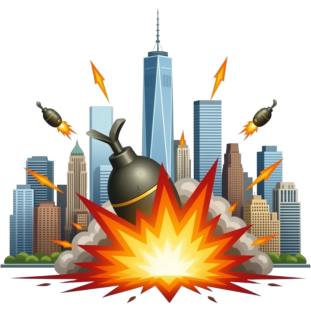 I want to create New York City getting bombed with a bomb hitting the Ground and exploding emoji