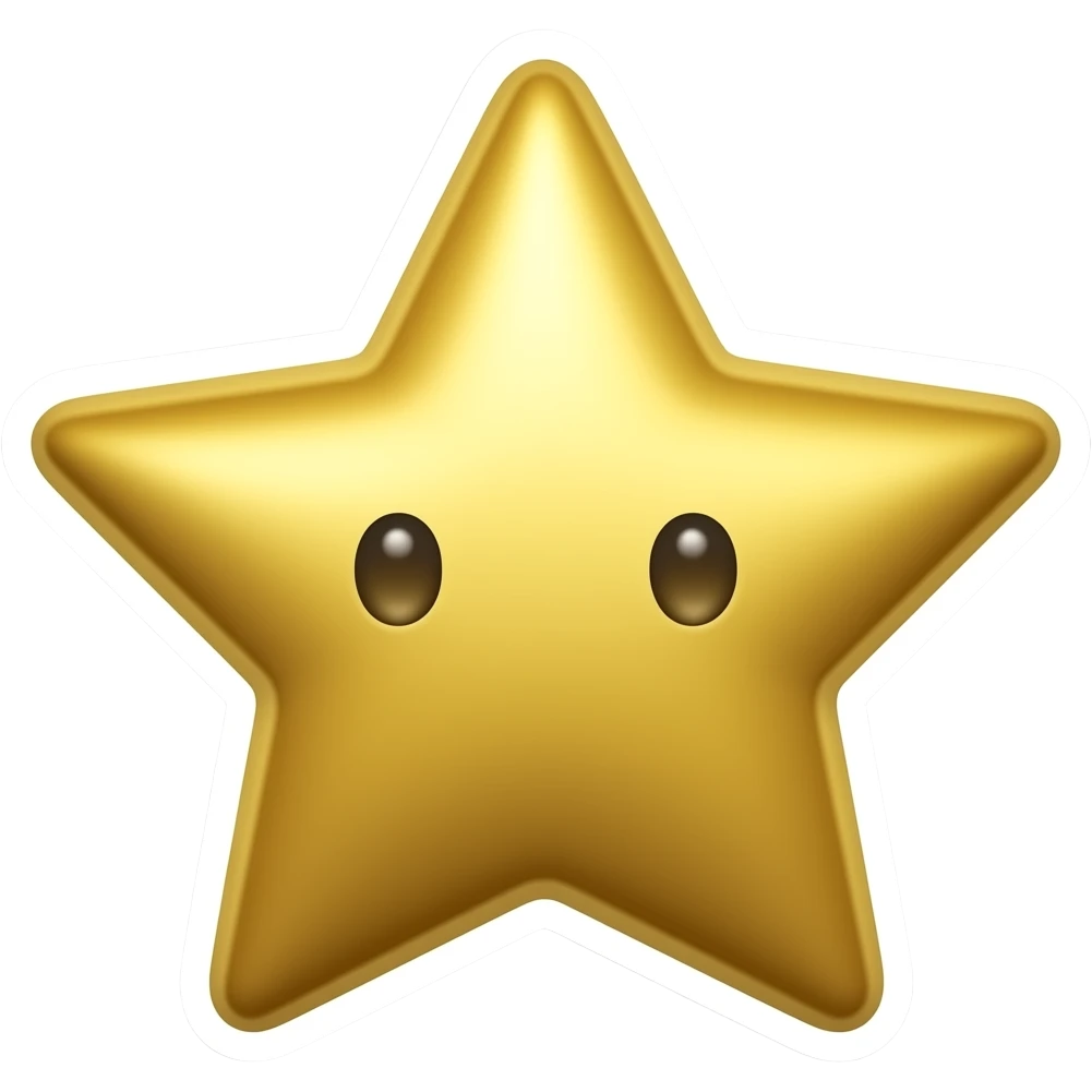 gold foil star sticker, shiny metallic, puffy sticker, white background, cute, emoji style, isolated emoji