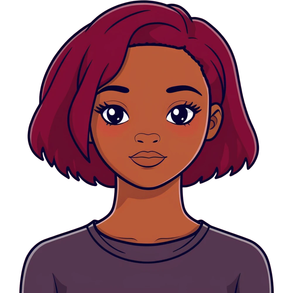 black girl with burgundy hair emoji