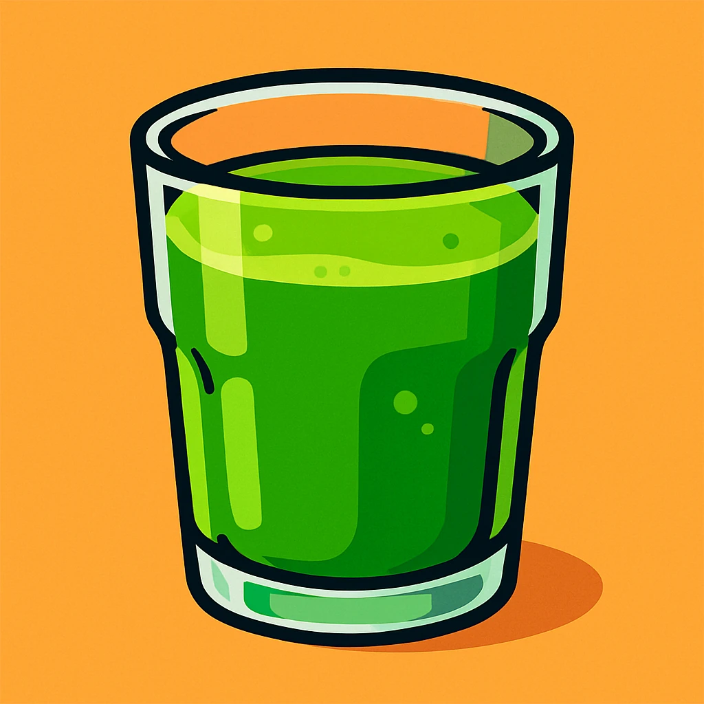 a clear glass of green matcha tea, stylized illustration, focus on vibrant green color, simple background emoji