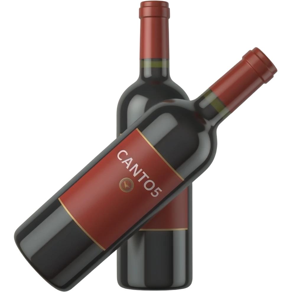Emoji de una botella de vino de color rojo entera que tenga la palabra CANTO5 a lo largo de manera horizontal en letras blancas emoji