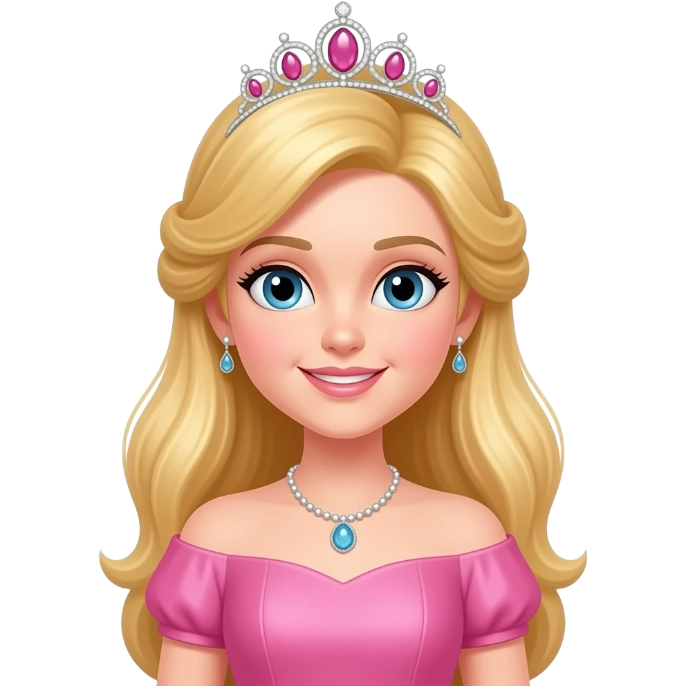 reina rubia pelo liso vestido rosa y tiara emoji