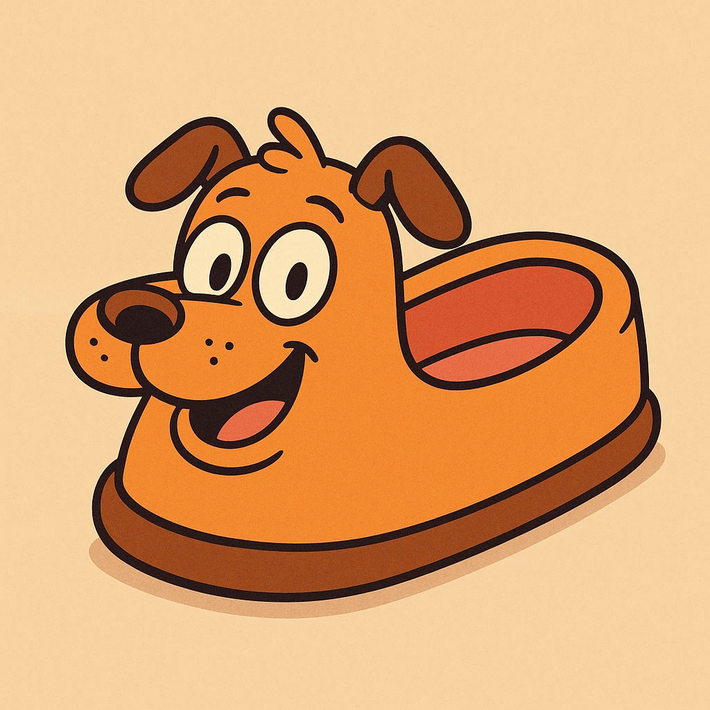 a playful animal-shaped slipper, bright colors, cartoon style emoji