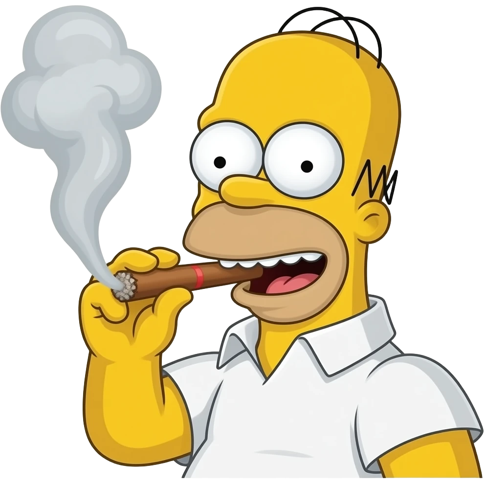 Hommer Simpson ki fumme un enorme joint plien de fumme dans le decord et il rigole emoji