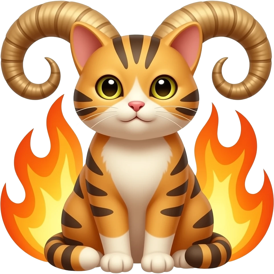 aries zodiac symbol and a cat surrounded by flames emoji
