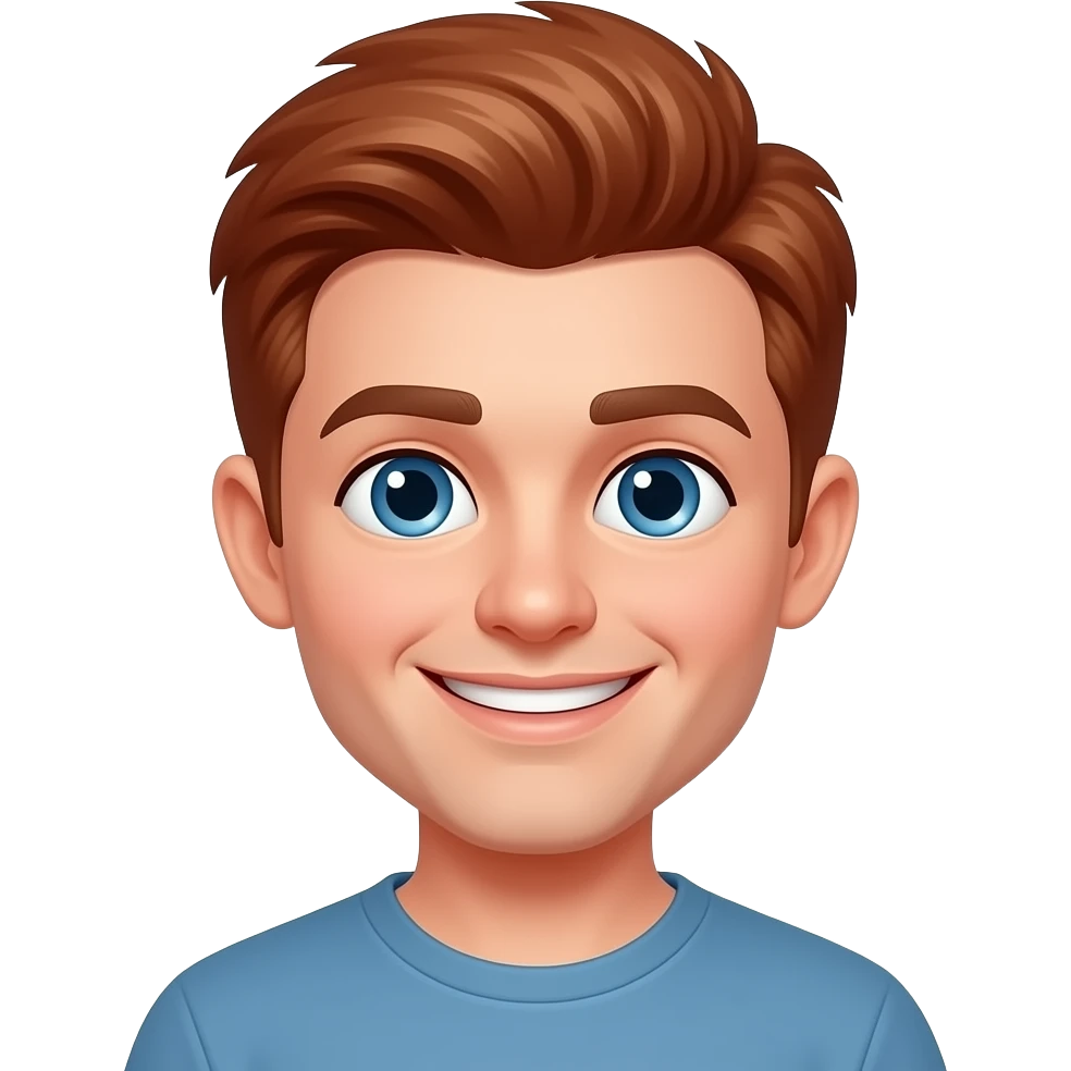 White guy, with red brown hair smiling with heart eyes emoji