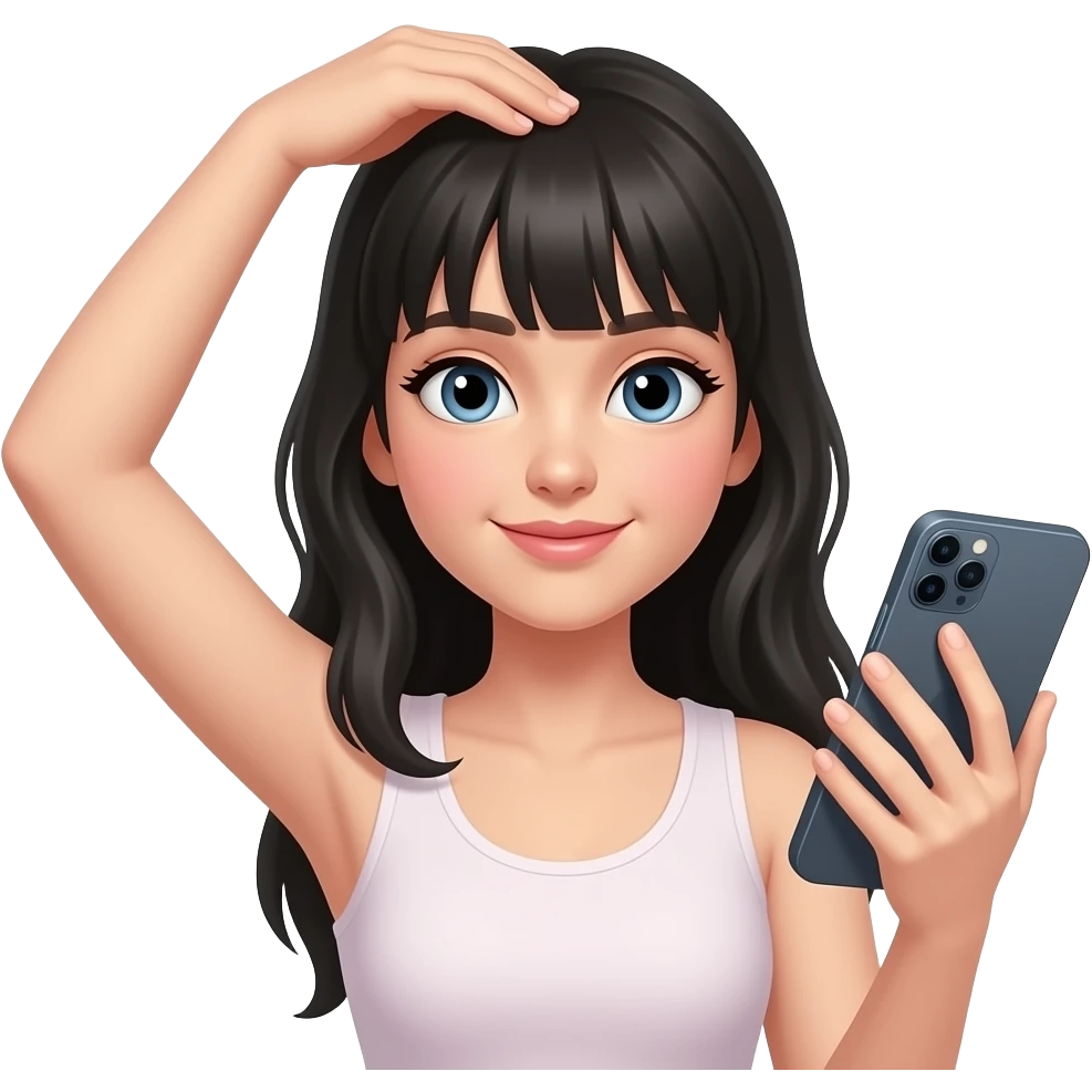 White girl taking care of her black hair with a scalp massage, iPhone emoji emoji