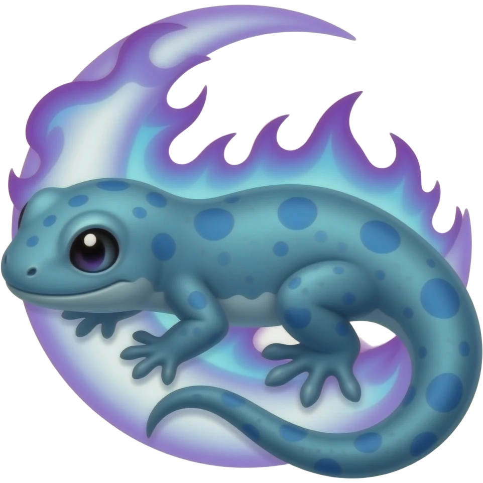 salamander full body, blue and purple moon flames, crescent moon glow, mystical, semi-realistic illustration, fine details, glowing ember effects, discord emoji emoji