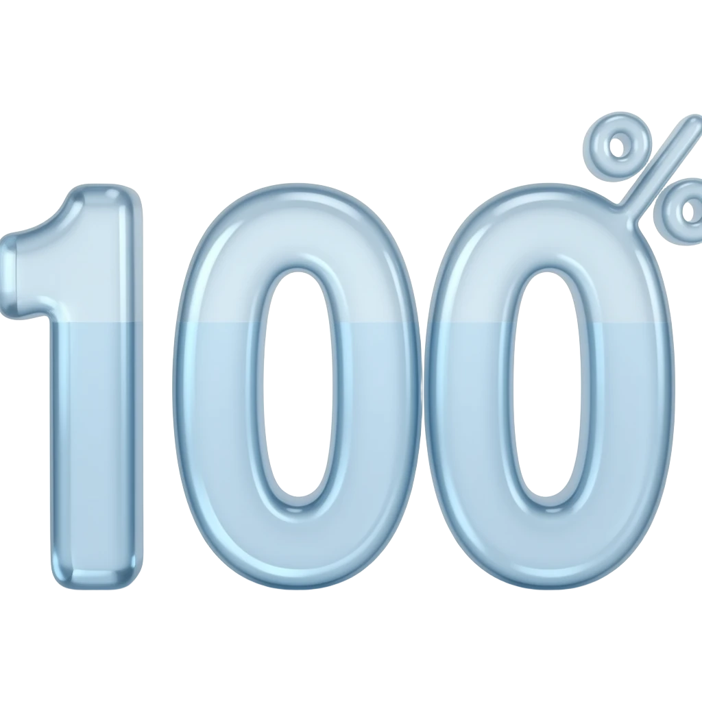 la scritta “100%” in liquid glass emoji