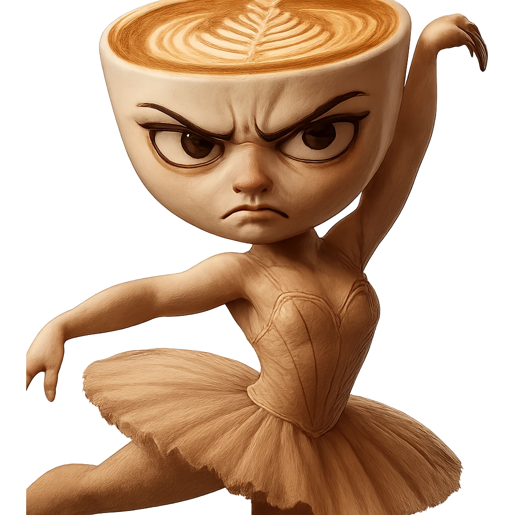 Edit the ballerina cappuccino character to have an angry expression. Keep the transparent background. emoji