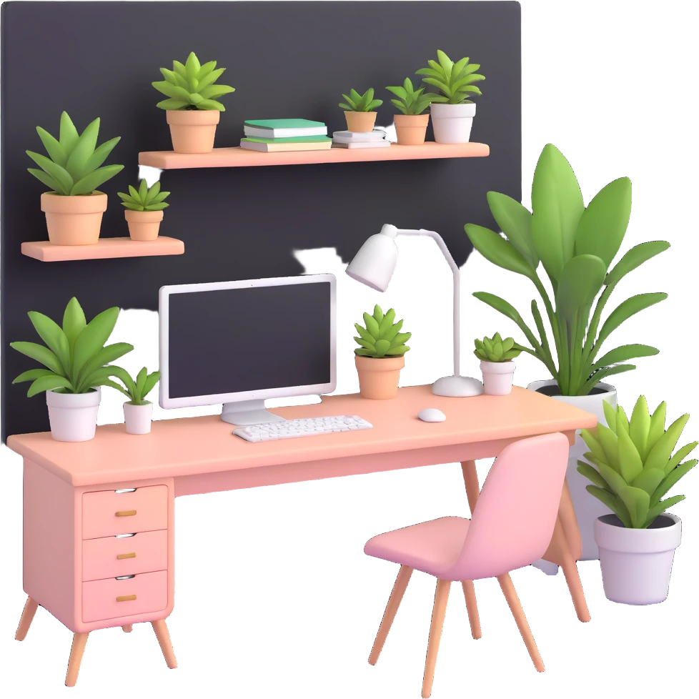 beautiful minimalist girl aesthetic bedroom with soft colors, organized desk, plants, and clean lines emoji