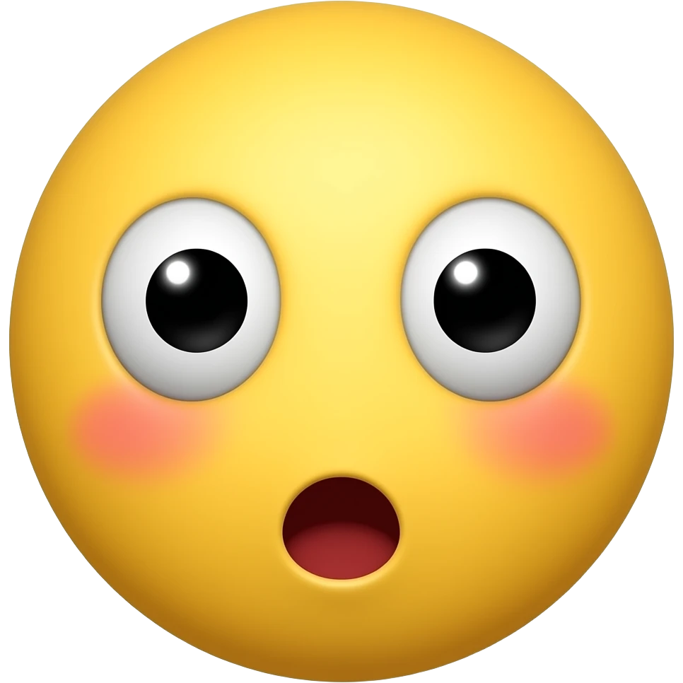 노란얼굴의 놀란 동공 붉은색 홍조를 하고 있는 이모티콘 emoji