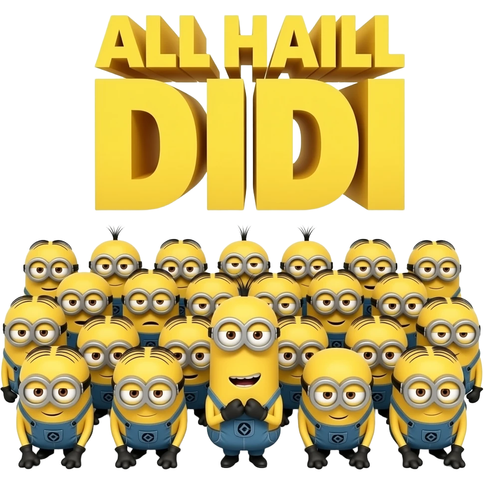 CROWD OF minions BOWING ON THIER KNEES with the text ALL HAIL DiDI emoji